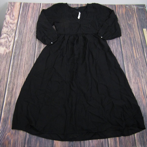 Madewell NEW NWT Womens Petite PXXS Black V Neck Empire Midi Dress - Picture 3 of 8